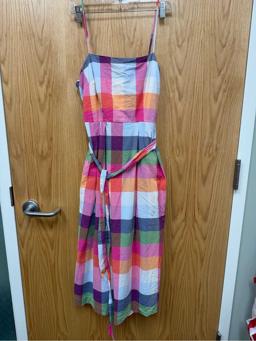 Colorful Plaid Spaghetti-Strap Midi Dress
